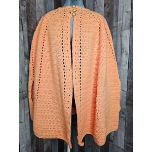 CROCHET Tangerine NEW Poncho Cape Shrug Handmade Orange Coat Jacket Gift